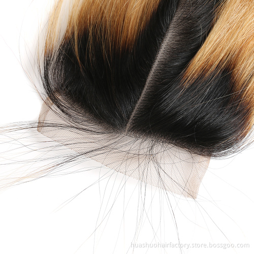 huashuo Highest Discounts Natural Overnight Delivery No Tangle Sublime Peruvian Straight Weave 1B/27 Ombre Lace Closure
